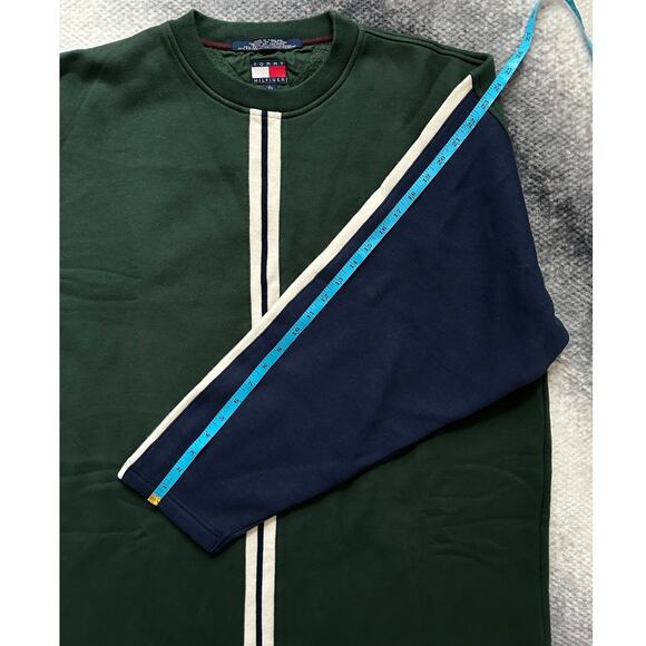 Vintage Tommy Hilfiger Crew Neck Varsity Logo Stripes Green Men Size Large - Picture 9 of 11